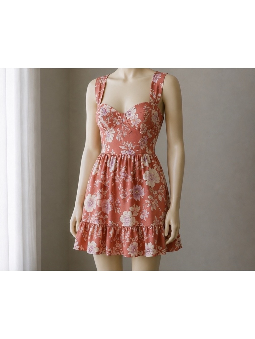 Band of the Free Cambio Floral Mini Dress XS Coral Smocked Back Boho